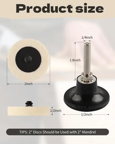 Vista 2 de Rocaris 20 almohadillas de pulido de disco de lana comprimida de 2 pulgadas con vástago de 1/4 pulgadas, perfecto para limpiar proyectos de lijado