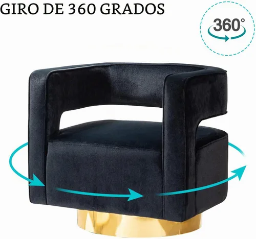 Vista 4 de TINA'S HOME Silla giratoria de barril de acento, moderna silla de terciopelo de barril giratorio con respaldo abierto curvado 3D con base de metal