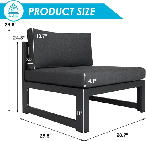 Vista 2 de RADIATA Sofá blanco de aluminio 2 piezas sillas sin brazos Muebles de patio al aire libre (gris)