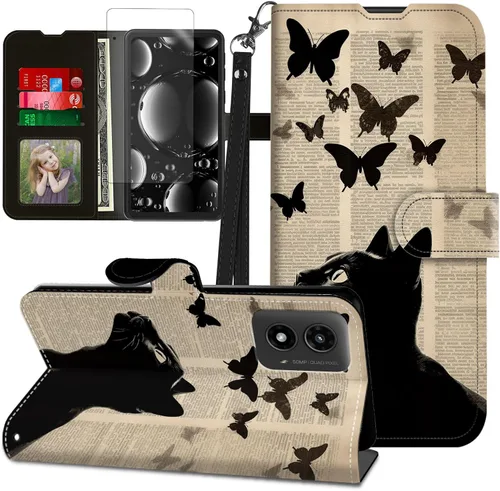Vista 389 de Funda para Motorola Edge 2022 con protector de pantalla, soporte y tarjetero y correa para la muñeca, funda magnética para Moto Edge 2022 5G UW Lobo