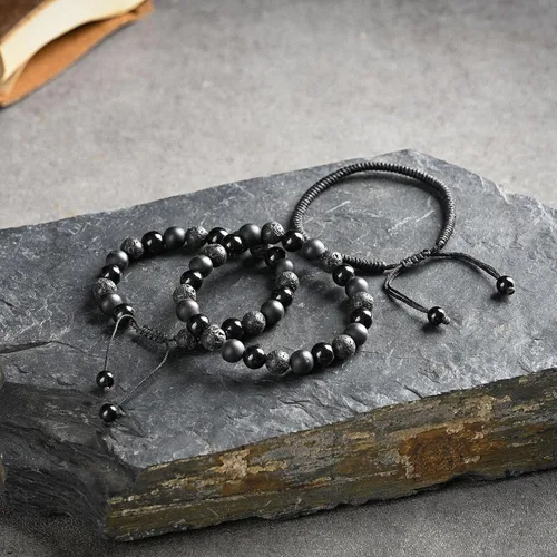 Vista 23 de SAMXY Triple Protection Bracelet, 8mm Healing Crystal Bead Bracelet, 3pcs Blue Red Tiger's Eye Obsidian Hematite Bracelet Women Men