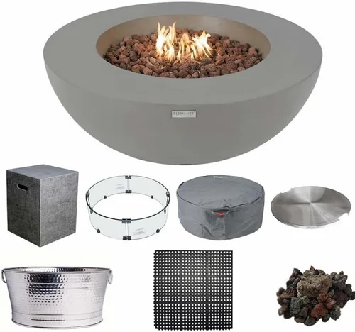 Vista 11 de Elementi Lunar Bowl Paquete de Fogón - Juego de Fogata para Exteriores Incluye Fogata de Concreto a Propano de 42", Pantalla Cortavientos de Vidrio