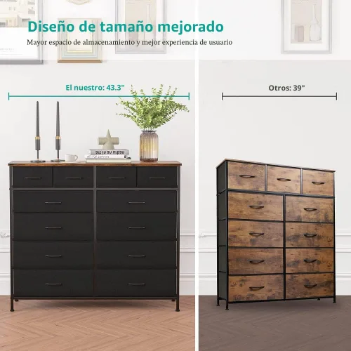 Vista 5 de VASICAR Cómoda grande para dormitorio con 12 cajones profundos, cómoda de tela alta, cómoda para armario, guardería, sala de estar, lavandería Negro