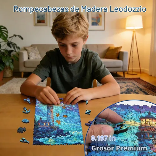 Vista 3 de Leodozzio Rompecabezas de madera de 200 piezas, decoración de faro, regalo