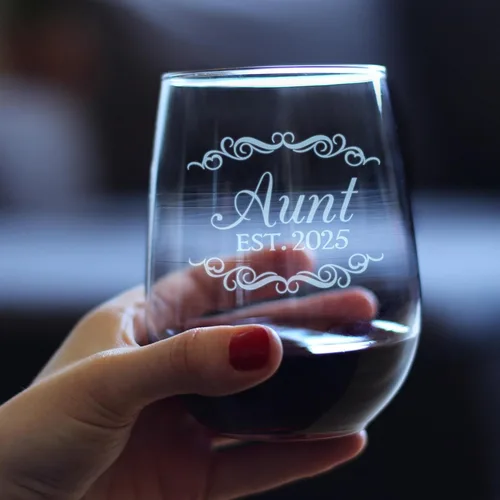 Vista 4 de Custom Aunt Est 20XX - New Aunties Stemless Wine Glass Gift for First Time Aunts - Personalized Decorative 17 Oz Large Glasses