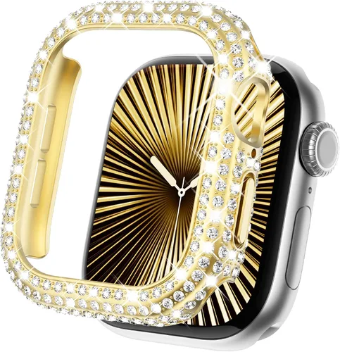Vista 25 de KADES - Funda protectora completa compatible con iWatch, con protector de pantalla de vidrio templado incorporado, brillante y con diamantes de Negro