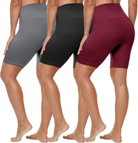 Vista 7 de HLTPRO 3 Pack Plus Size Biker Shorts for Women, Pocket & No-Pocket Options Negro/Beige Rosa/ Gris