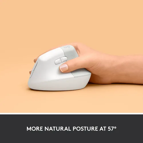 Vista 3 de Logitech Lift Ratón Ergonómico Vertical, Inalámbrico, Bluetooth o Receptor USB Logi Bolt, Clics Silenciosos, 4 Botones, Compatible con Blanco hueso