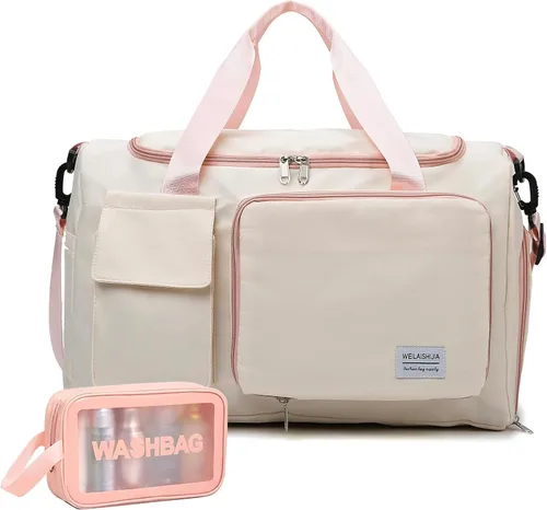 Vista 11 de Bolsa de Gimnasio Pequeña para Mujer, Bolsa de Lona de Viaje, Bolsa de Fin de Semana con Compartimento para Zapatos