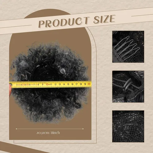 Vista 2 de WILLBOND 2 piezas de cola de caballo afro con cordón para mujer, pelo sintético corto y rizado, extensión de moño afro, extensiones de cabello Gris