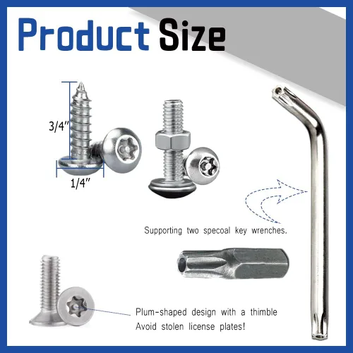 Vista 3 de 8 piezas de kit de tornillos antirrobo para placa de matrícula, hardware de montaje resistente a manipulaciones, juego de tornillos de acero