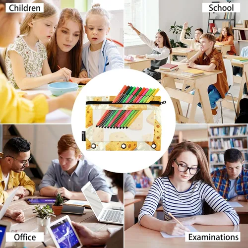 Vista 6 de Estuche para lápices de queso para carpeta de 3 anillas, estuche para lápices, bolsa de cosméticos con ventana transparente con cremallera