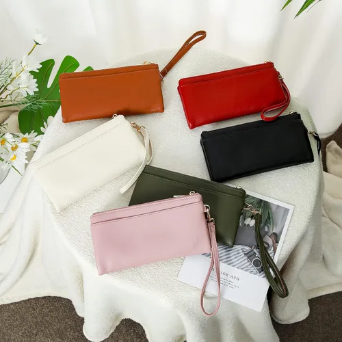 Vista 8 de Earnda Cartera fina con llavero y pulsera para mujer, organizador de tarjetas de crédito, bolso grande de viaje para mujer, Blanco, Classic