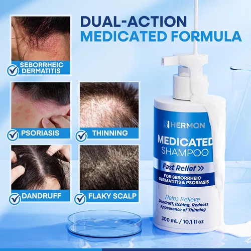 Vista 4 de Champú medicado para la dermatitis seborreica del cuero cabelludo y la psoriasis: Fórmula a base de plantas alivia la picazón, reduce las escamas