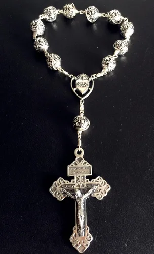 Vista 5 de elegantmedical Hecho a mano Bali plata esterlina cuentas cruz hecha a mano alambre envoltura de una década rosario pulsera caja de regalo