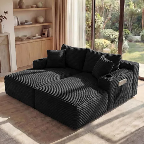 Vista 7 de Sofá grande sin hueso de 125 pulgadas con diván, moderno sofá modular con asiento profundo, sofá tapizado de pana en forma de U para sala de estar