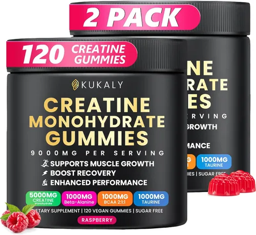 Vista 10 de kukaly Gomitas de monohidrato de creatina para hombres y mujeres, gomitas de creatina sin azúcar, sabor mezclado con L-taurina, BCAA 2:1, B12 B6