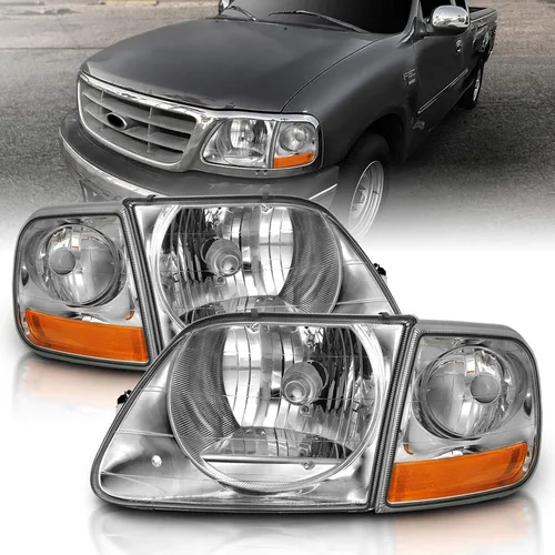 Vista 7 de AmeriLite Faros delanteros de cristal negro con juego de aparcamiento en esquina para Ford F150 F-150 Harley Lighting - Conductor y pasajero