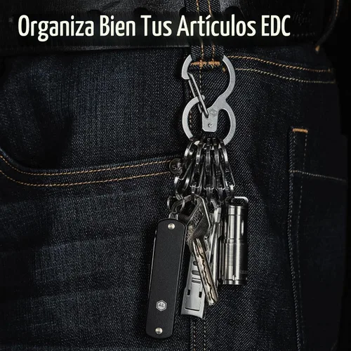 Vista 2 de KeyUnity Mosquetón de acero inoxidable, mini clips, llavero organizador para llaves, linterna, cuchillo plegable y silbatos