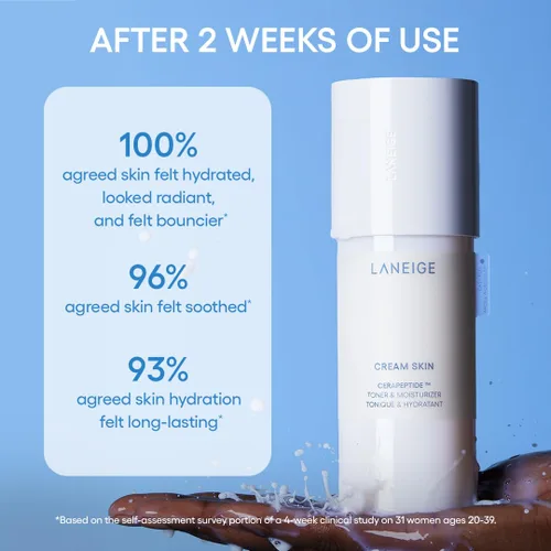 Vista 4 de LANEIGE Tónico e hidratante para la piel en crema: Tóner lechoso coreano ligero y recargable con ceramida y péptido para hidratación, reafirmación