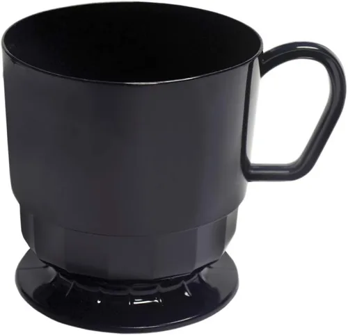 Vista 13 de Party Essentials Taza de café de plástico duro de 8 onzas con asa, 20 unidades, color negro bistró
