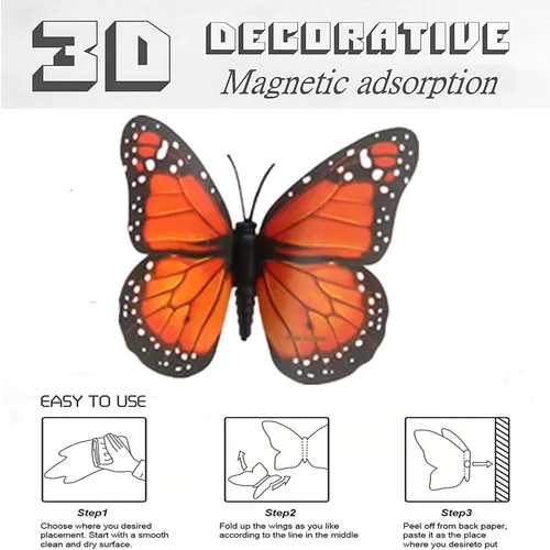 Vista 2 de Calcomanías 3D de mariposa monarca para decoración del hogar, mariposas naranjas falsas, decoración de pared para arreglos florales, calcomanías