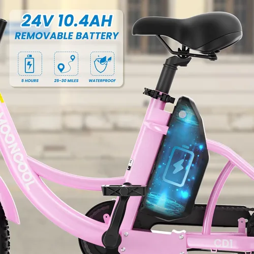 Vista 4 de MOONCOOL Triciclo eléctrico de 16 pulgadas, triciclo eléctrico de la Flor Rosa