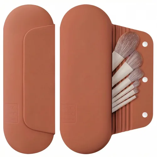 Vista 9 de AGIKET Soporte de silicona para brochas de maquillaje, bolsa de cosméticos de viaje: soporte suave y portátil para brochas cosméticas faciales