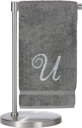 Vista 154 de Script R - Toalla de baño con monograma, regalo personalizado, 27 x 54 pulgadas, juego de 1 toalla bordada con texto dorado, 100% algodón turco Navy