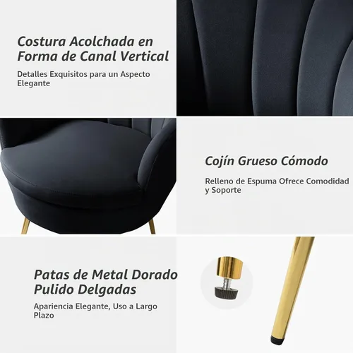 Vista 6 de HULALA HOME Silla decorativa moderna de terciopelo con respaldo en forma de concha, bonito sillón para sala de estar, dormitorio con patas doradas