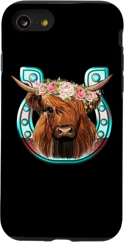 Vista 18 de Floral Highland Cow Heifer Horseshoe Western Country Case for iPhone 16
