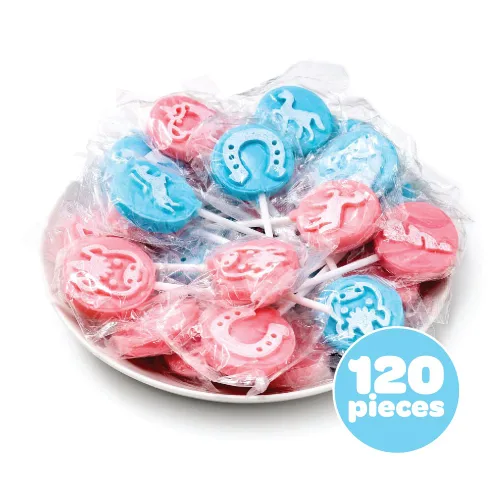 Vista 6 de Unicorn Mega Lollipops – Caja a granel de 5 libras (120 unidades) – Sabor de algodón de azúcar – Tatuaje de glaseado revelación de género Ventosas