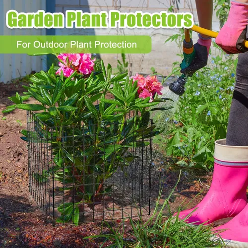 Vista 5 de Zubebe Paquete de 10 protectores de plantas de alambre pequeño, protectores cuadrados para plantas de animales, jaula de malla de alambre de pollo