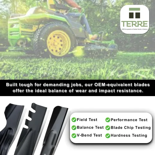 Vista 7 de Terre Products, paquete de 3 cuchillas para cortacésped de alta elevación, cubierta de 48 pulgadas, compatible con John Deere L120, L130, L2048