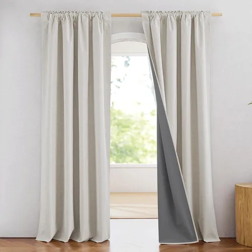 Vista 43 de NICETOWN Cortinas 100% opacas de 63 pulgadas de largo, 2 paneles de cortinas cortas con aislamiento térmico con forro para dormitorio, cortinas