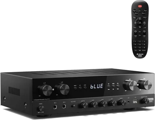Vista 7 de Donner, amplificador de audio estéreo Bluetooth 5.0, receptor de 4 canales, 440 W de potencia máxima, receptor estéreo para cine en casa con USB