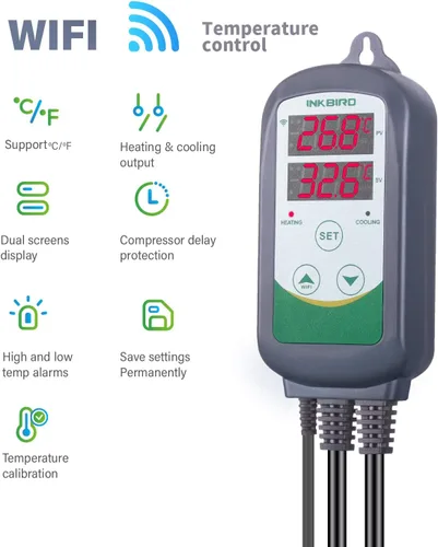 Vista 2 de Inkbird Controlador de temperatura WiFi ITC308 Congelador de reptiles Termostato Digital Calefacción y Refrigeración Calentador Enfriador