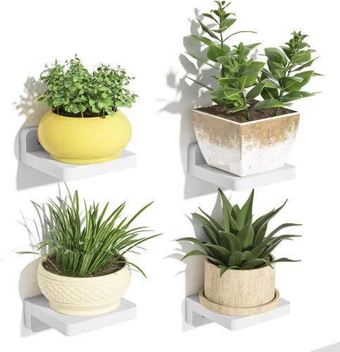 Vista 10 de SRIWATANA Pequeños estantes flotantes montados en la pared, estante de madera para decoración y almacenamiento, juego de 4, mini estante de Negro