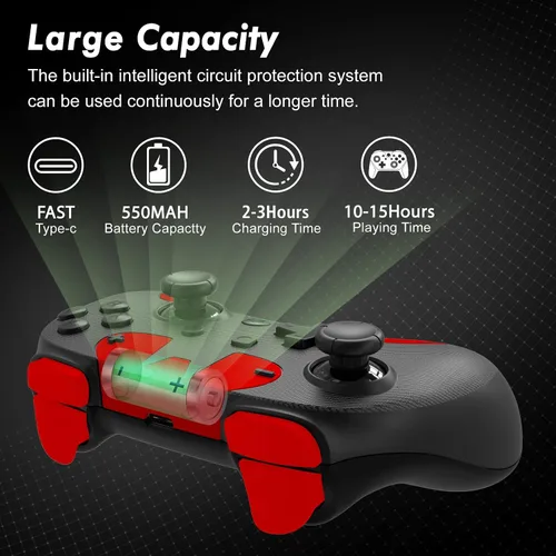 Vista 6 de Controlador de interruptor inalámbrico para Nintendo SwitchSwitch OLEDSwitch Lite con botón macro, función turbo de 3 niveles, vibración ajustable