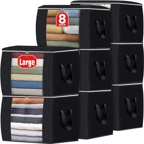 Vista 73 de Fab totes Paquete de 3 bolsas de almacenamiento plegables de tela gruesa, contenedores para organizar dormitorio, armario, ropa, edredón, Beige