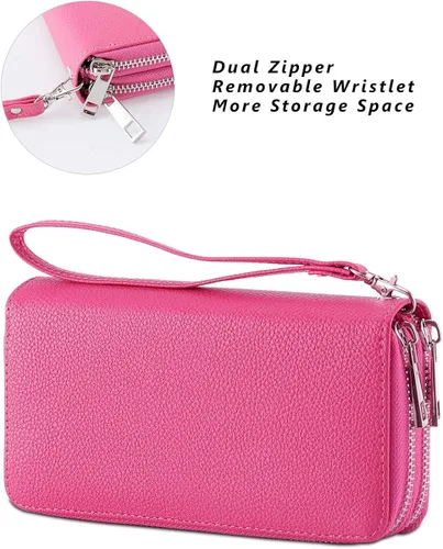 Vista 4 de HAWEE - Cartera para teléfono celular, con dos cierres y correa larga extraíble para la muñeca, para mujer