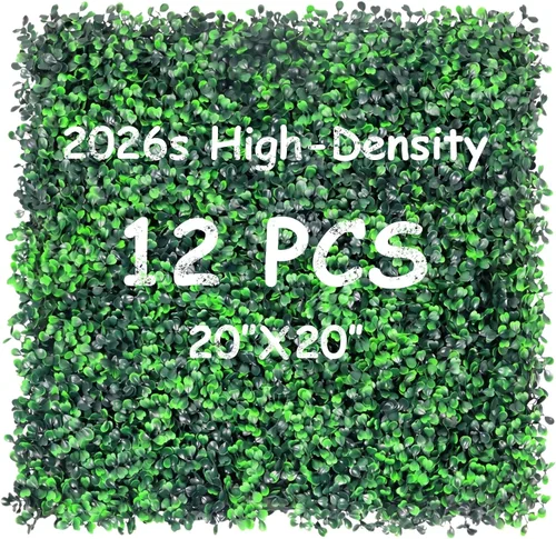 Vista 10 de 20"x20" 24 paneles artificiales de boj del seto resistentes Verde