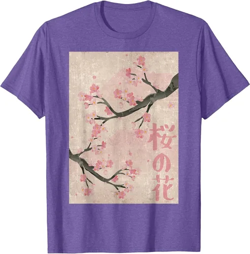 Vista 40 de Cherry Blossom Japanese Vintage Woodblock Japan Pink Sakura T-Shirt Asphalt Grey