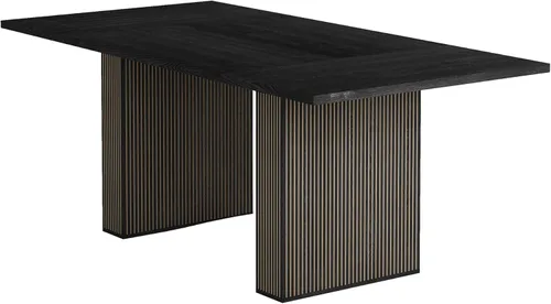 Vista 8 de Mesa de comedor rectangular de 198 cm para 6 a 10 personas, mesa de cocina estilo granja con estrías, mesa larga de madera moderna para cocina