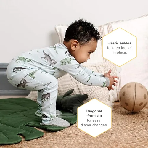 Vista 3 de Burt's Bees - Pijama para bebé y niños, cremallera frontal antideslizante, algodón orgánico