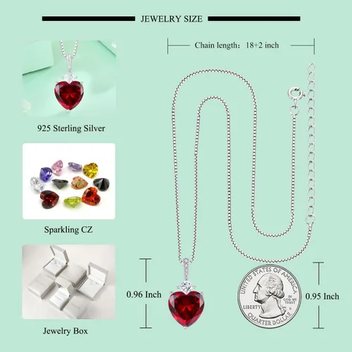 Vista 6 de STARCHENIE Heart Garnet Necklace Earrings for Women 925 Sterling Silver Lover Heart Leverback Earrings Birthstone Pendant Jewelry Gift Set for Her