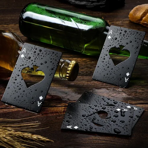 Vista 2 de Chumia Abridores de botellas de acero inoxidable para tarjetas de póquer, abrebotellas de cerveza Ace, para bodas, fiestas de cumpleaños, despedidas