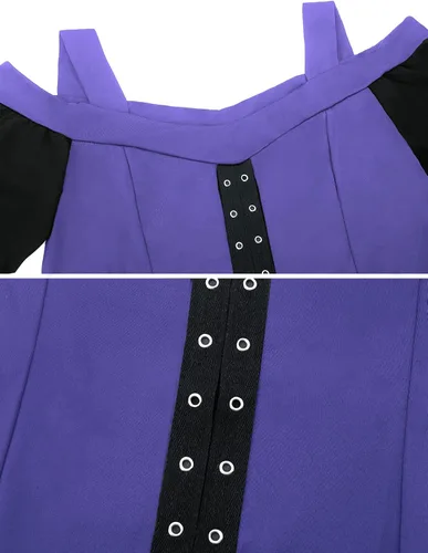 Vista 3 de Vestidos góticos para mujer, disfraces medievales renacentistas, talla grande, vestido de bruja vampiro, vestido de bruja de hadas steampunk