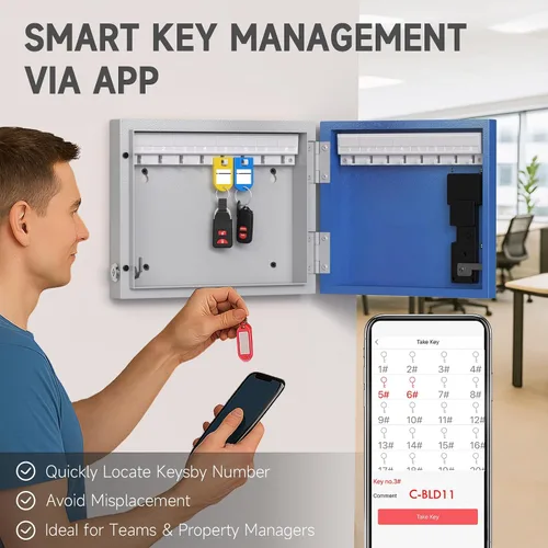 Vista 7 de Caja de bloqueo de 16 llaves de montaje en pared, APP Bluetooth/Contraseña de una sola vez/Control remoto Wi-Fi, gabinete de llaves inteligente