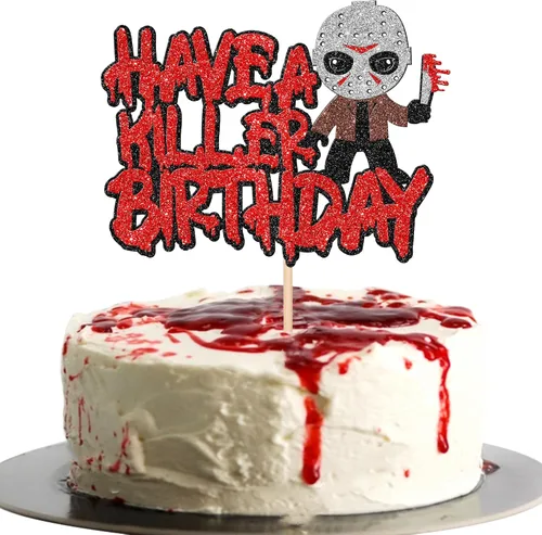 Vista 20 de 1 pieza de decoración de pastel de cumpleaños con purpurina montada con purpurina clásica de Halloween para torta de terror sangrienta temática